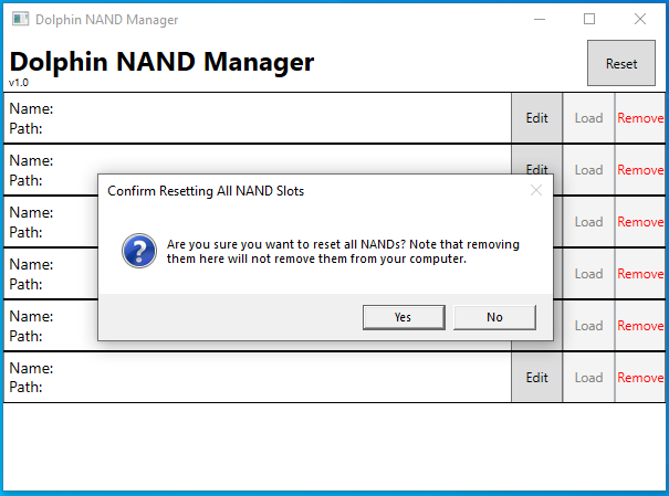 An image of DNM's confirm reset screen.